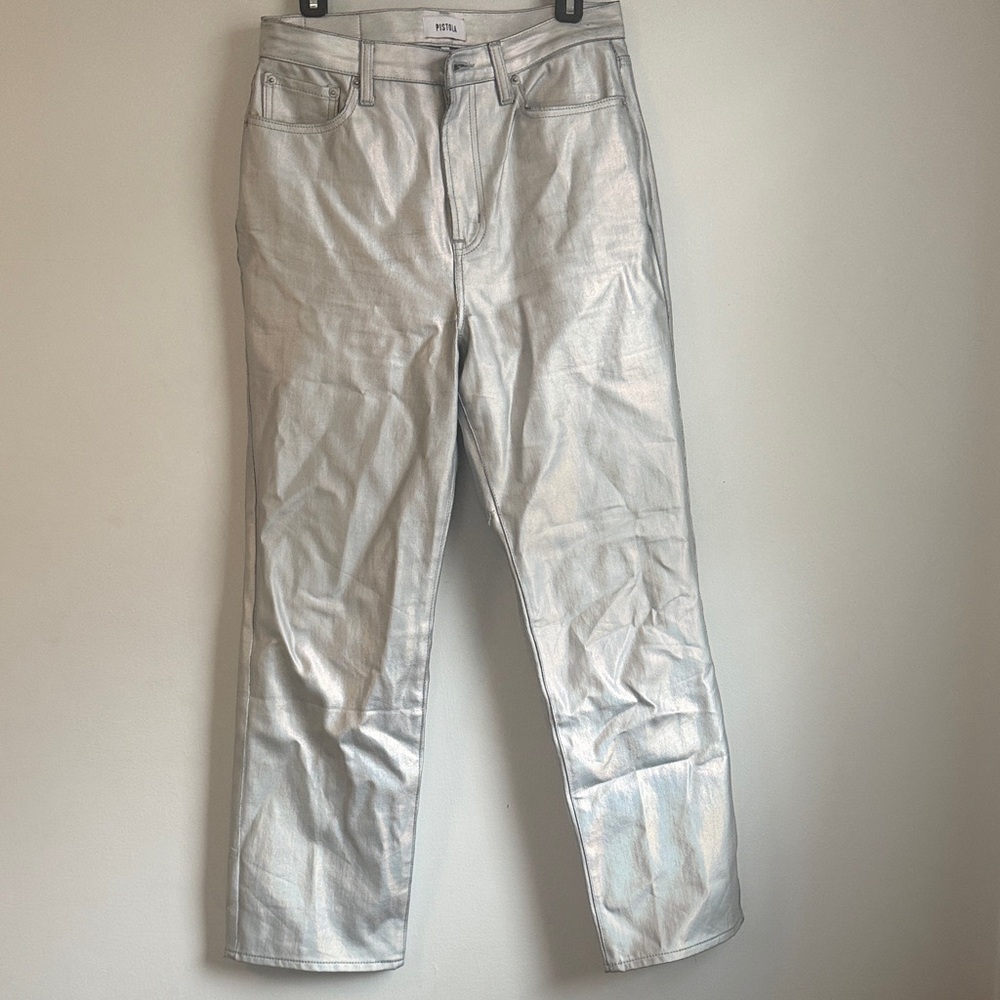 pistola Silver Metallic Straight-Leg Jeans